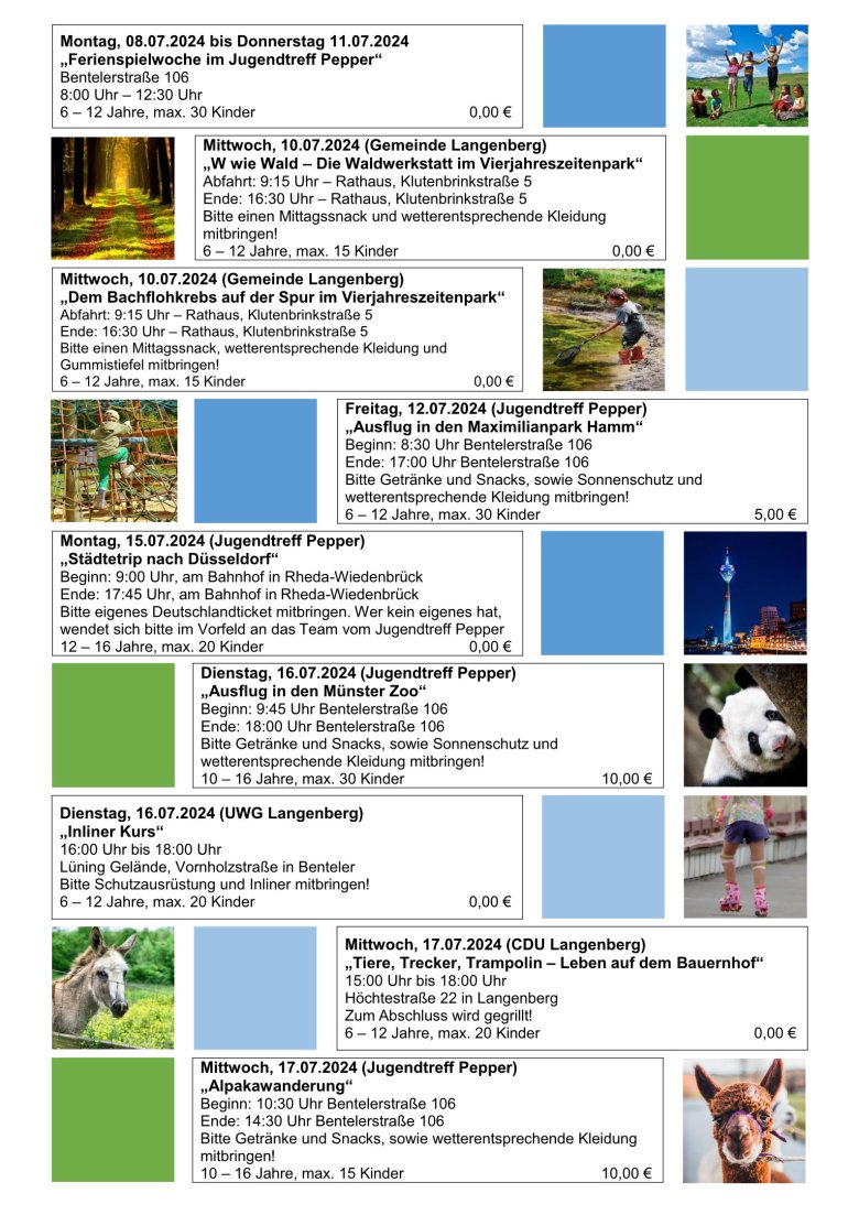 Flyer Seite 2 Ferienspiele in Langenberg 2024