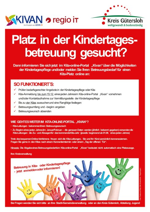 Plakat zum Start der Kita-Anmeldungen im Programm KIVAN