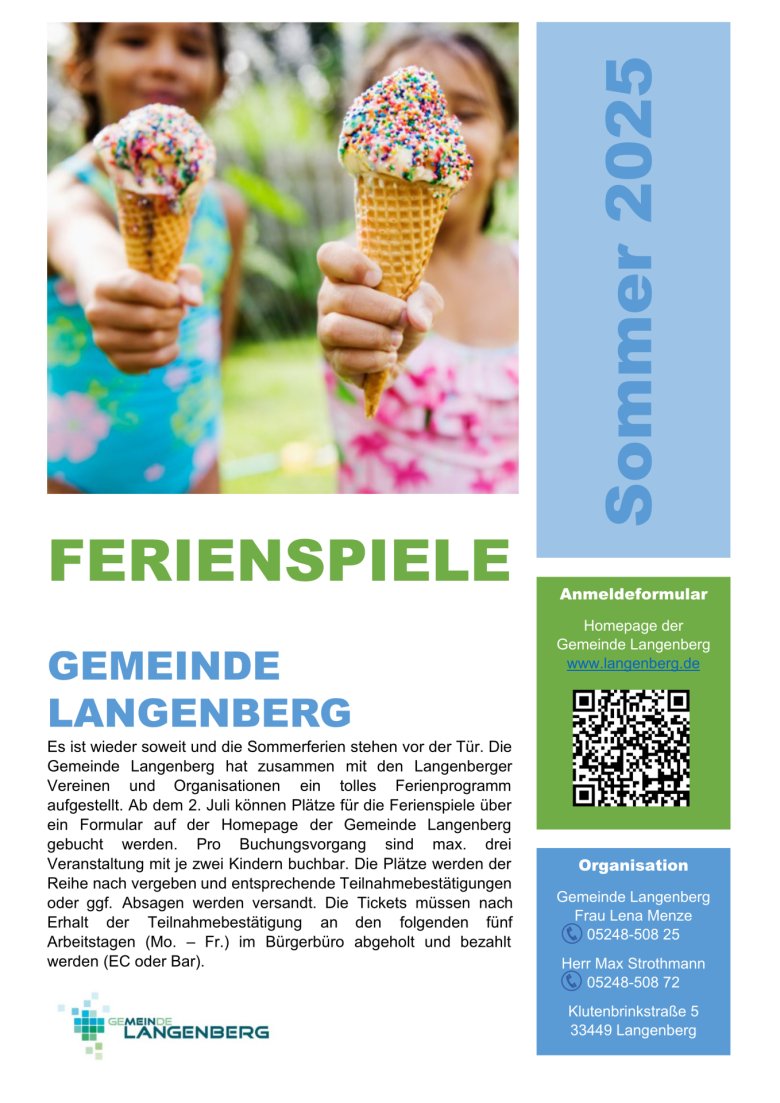 Flyer Seite 1 Ferienspiele in Langenberg 2024 Flyer Seite 1 Ferienspiele 2025