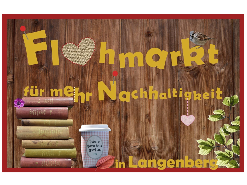Plakat zum Flohmarkt in Langenberg am 21.09.2024 von 11:00-15:00 Uhr auf dem Volksbankparkplatz, Hauptstraße 32 in 33449 Langenberg.