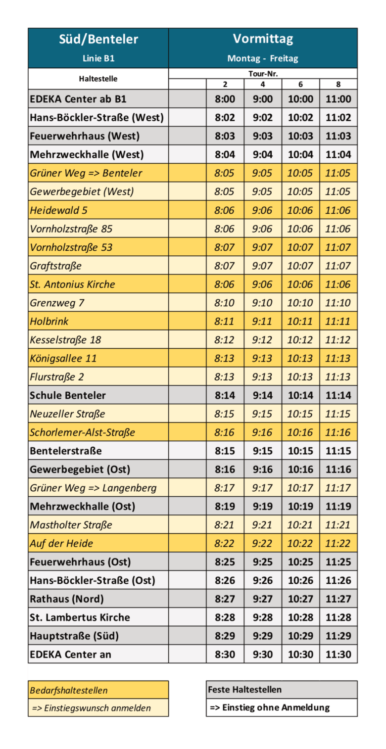 250716 Fahrplanheft Busplan B1 Übersicht