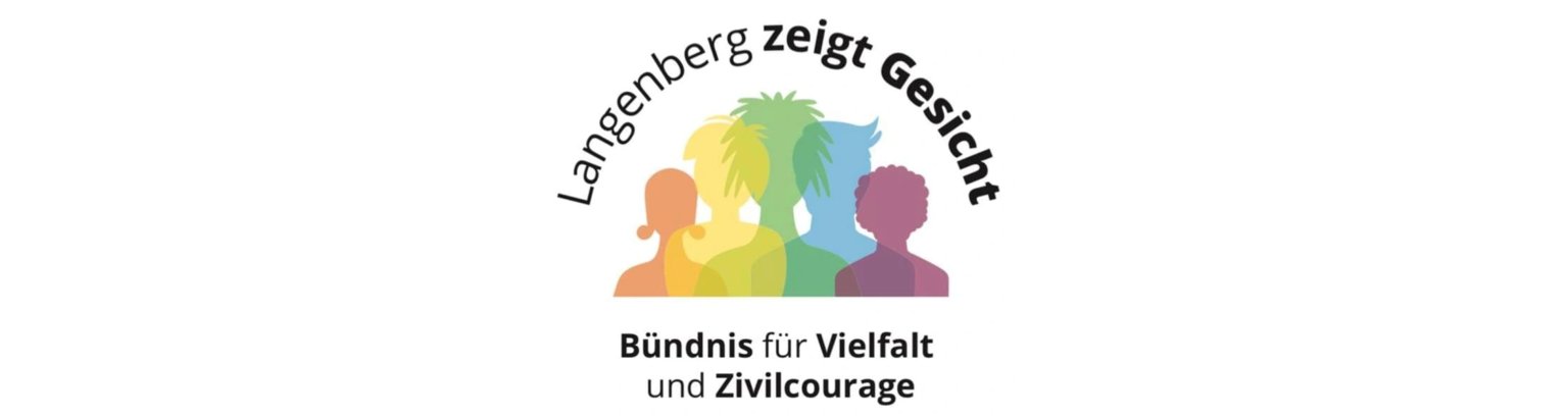 Logo Langeberg zeigt Gesicht Bündnis für Vielfalt und Zivilcourage. Zu sehen sind Umrisse von Menschen die sehr unterschiedlich sind. Sie sind zudem Bunt. 