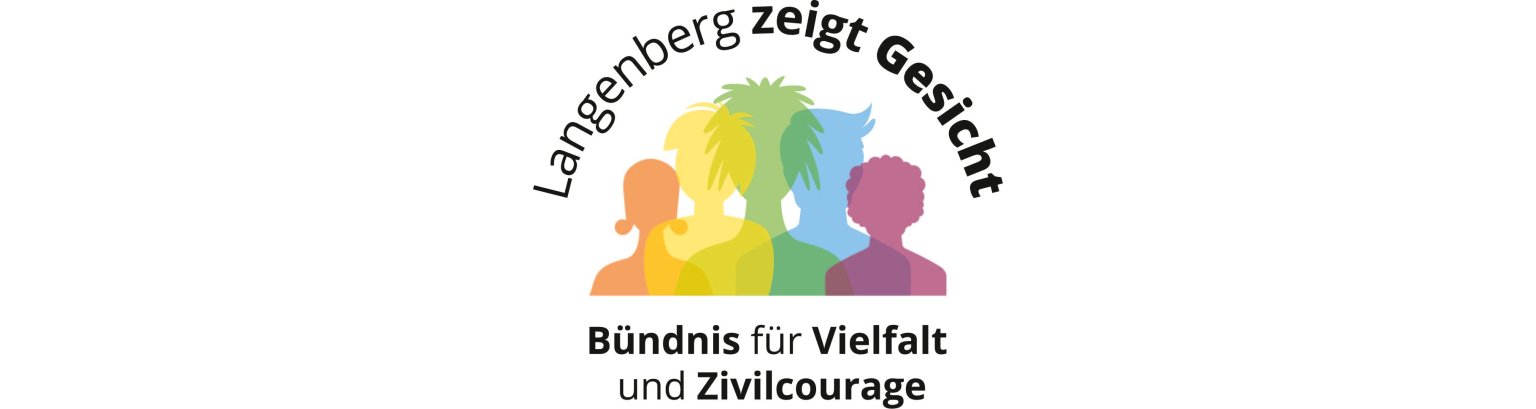 Logo Langeberg zeigt Gesicht Bündnis für Vielfalt und Zivilcourage. Zu sehen sind Umrisse von Menschen die sehr unterschiedlich sind. Sie sind zudem Bunt. 